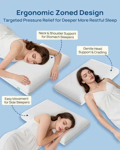 Vista 7 de Almohada de espuma viscoelástica de gel Cool Touch, suave y transpirable, almohada plana para dormir boca abajo y espalda, almohada ortopédica