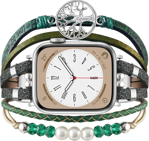 Vista 16 de Pulsera con cuentas boho para Apple Watch Band de 46 mm, 40 mm, 38 mm, 41 mm, 44 mm, 42 mm, 45 mm, 49 mm para mujer, accesorios de cuero envolvente