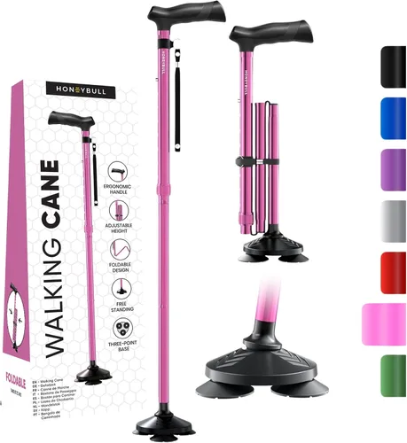 Vista 12 de HONEYBULL Bastón plegable para hombres y mujeres, plegable, ajustable, resistente, de pie, todo terreno, plegable para personas mayores y adultos
