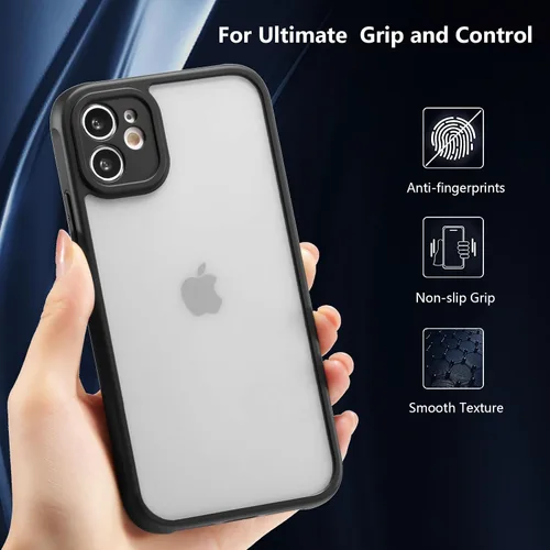 Vista 4 de RALEAVO Funda mate compatible con iPhone 12, delgada, translúcida, esmerilada, parte trasera de policarbonato, protección militar contra caídas