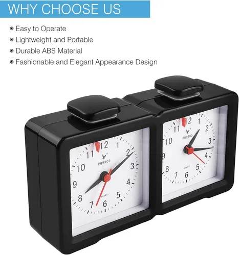 Vista 3 de LEAP Reloj analógico de ajedrez tradicional con dos grandes diales de ajedrez temporizador para ajedrez, ajedrez chino e I-GO (PQ9905)
