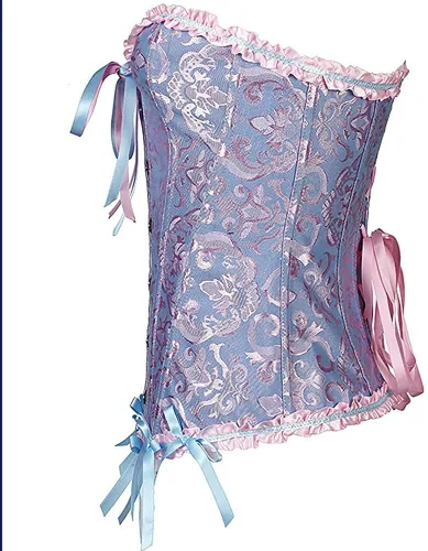 Vista 3 de Women's Lacing Corset Top Satin Floral Boned Overbust Body Shaper Bustier