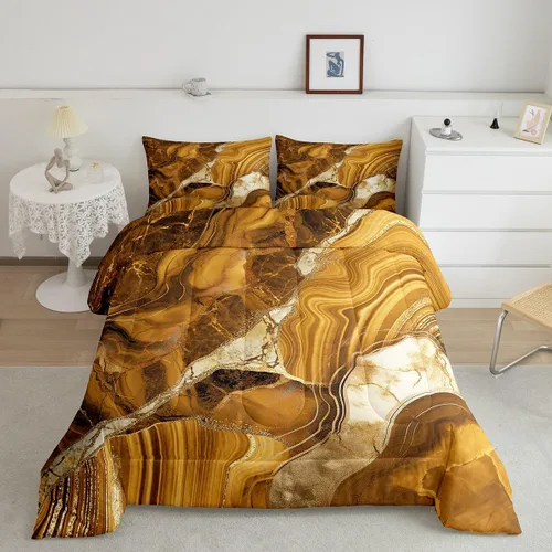 Vista 17 de Juego de edredón de mármol negro individual, ropa de cama dorada agrietada para adultos, hombres y mujeres, juegos de edredón de textura metálica