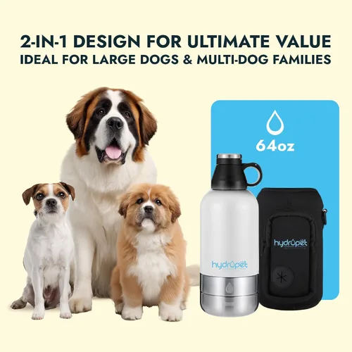 Vista 6 de Hydropet Botella de agua portátil para perros (32 onzas), botellas aisladas de viaje para perros y gatos, acero inoxidable, cuenco de comida