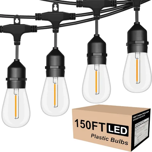 Vista 10 de SUFEIMAS - Cadena de luces para exteriores de 100 pies, IP65 a prueba de agua, bombillas LED de plástico 30+2, 2700K, luces blancas para patio Blanco