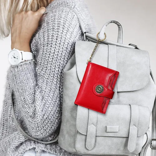 Vista 8 de Travelambo Rfid Wallet - Cartera de cuero para mujer, Rojo -, Moda