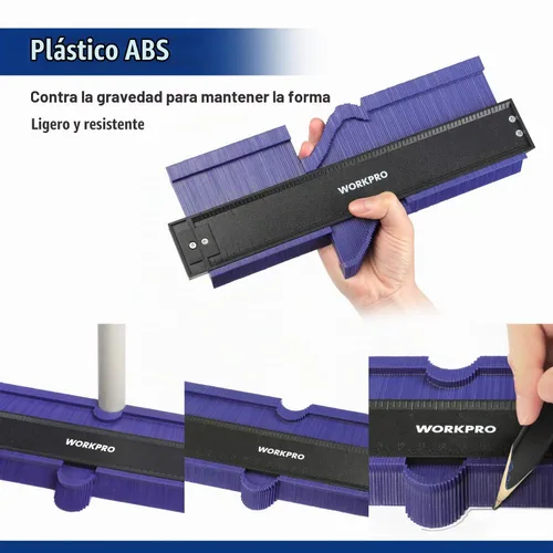 Vista 2 de WORKPRO Kit combinado de herramientas de medición de ángulo de 10 "y 6 lados, duplicador de medidor de contorno de forma plástica, regla de medición
