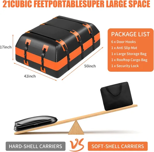 Vista 9 de Bolsa de carga impermeable de 21 pies cúbicos para techo de automóvil, resistente 840D, con alfombrilla antideslizante, bloqueo de equipaje, 6