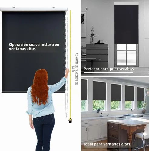 Vista 5 de Persianas enrollables opacas con cable, impermeables, de tela con aislamiento térmico, protección UV, fáciles de instalar para el hogar, oficina