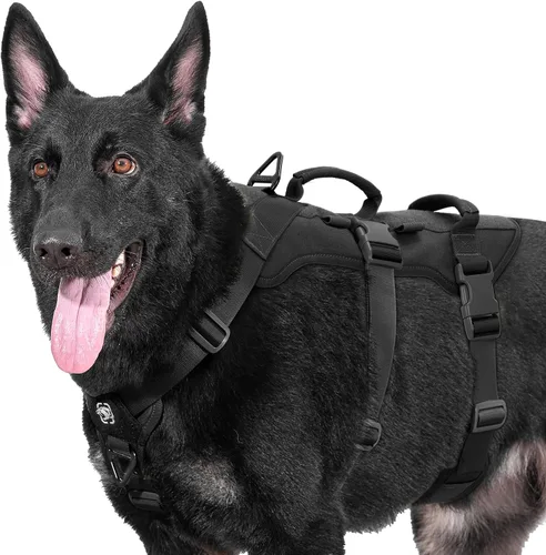 Vista 10 de OneTigris Arnés para perro a prueba de escape, arnés para perro sin tirones con asas, arnés táctico multiusos para perros grandes, uso diario Negro