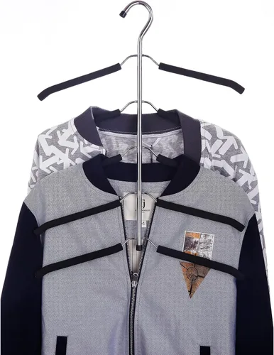 Vista 8 de Paquete de 3 perchas de ropa 5 en 1 que ahorran espacio cromadas y de espuma para blusas, árboles, perchero de ropa antideslizante de acero