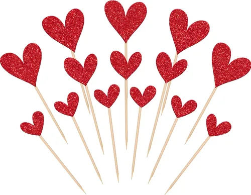 Vista 40 de Rsstarxi Paquete de 24 adornos para cupcakes para el día de San Valentín, con purpurina roja, dulce amor, para cupcakes, decoración de San Valentín