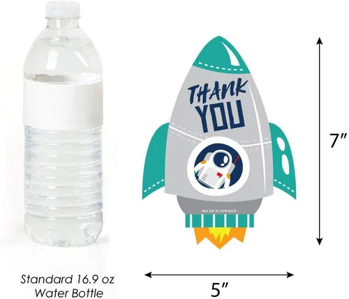 Vista 6 de Big Dot of Happiness Blast Off to Outer Space - Tarjetas de agradecimiento con sobres en forma de barco cohete para baby shower o fiesta