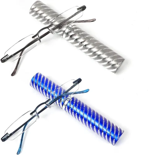 Vista 10 de DXYXYO Mini lentes de lectura sin montura para mujeres y hombres, paquete de 2 lectores de metal compactos de bolsillo delgado con estuche portátil