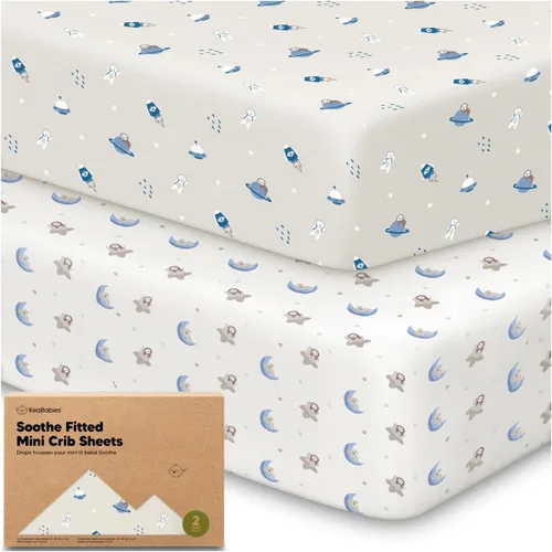 Vista 13 de 2 paquetes de sábanas ajustadas para mini cuna - 38x26 sábanas Pack N Play para colchón Pack and Play, algodón orgánico, ropa de cama transpirable