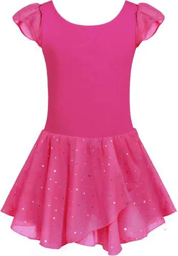 Vista 17 de Arshiner - Vestido de baile de ballet con mangas con volantes, leotardo de tutú con ruedo para niñas Lila