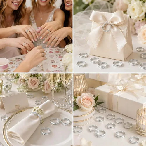 Vista 5 de Hicarer - 200 anillos falsos para despedida de soltera, compromiso, boda, juego de despedida de soltera, anillos de aleación de aluminio con Plata