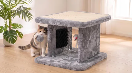 Vista 6 de Cama grande para gatos con poste rascador y tabla de peinar, resistente y duradera, ideal para razas pequeñas Large plush cat tunnel with a