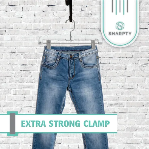Vista 4 de Perchas transparentes para pantalones de 14 pulgadas con clips, perchas para faldas (paquete de 5)