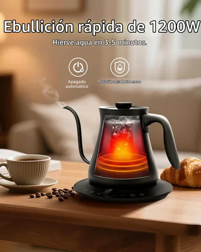 Vista 5 de INFOOD Hervidor eléctrico de cuello de cisne de 0.8L, control de temperatura preciso para café de goteo y té, ebullición rápida de agua de 1200W