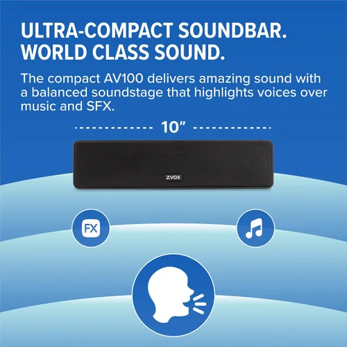 Vista 5 de ZVOX AccuVoice AV100 Barra de Sonido Compacta para TV con 6 niveles de refuerzo de voz, negro