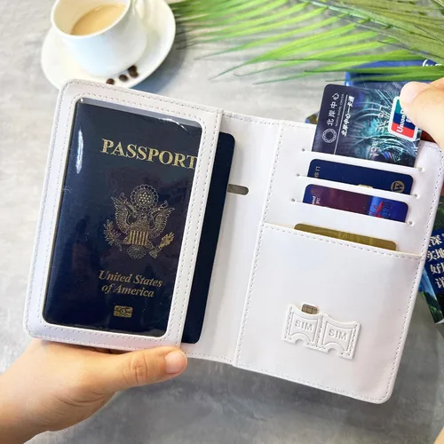 Vista 6 de Soporte para pasaporte del mapa del mundo, funda de pasaporte con bloqueo RFID y tarjetero de vacuna, cartera para pasaporte, funda para pasaporte