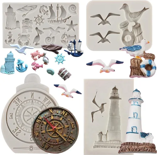 Vista 10 de Sijiangmold Moldes de silicona pirata, cuerda de anclaje, molde de fondant, brújula, molde de chocolate, monedas del tesoro, molde de caramelo