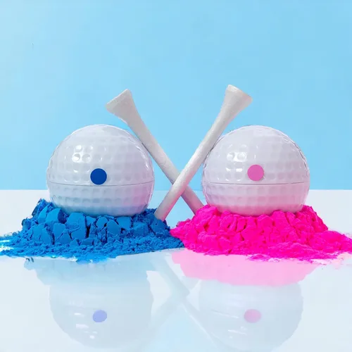 Vista 7 de Pelotas de golf para fiesta de revelación de género, 1 bola rosa rellena de polvo y 1 bola azul, sorpresa para bebé niño o niña, juego de golf