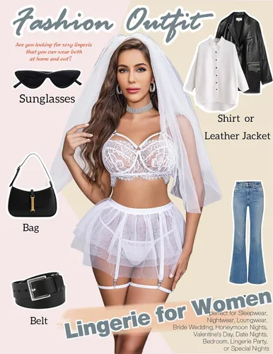 Vista 5 de Avidlove Lencería de encaje para mujer, minifalda de malla, ropa de noche, babydoll