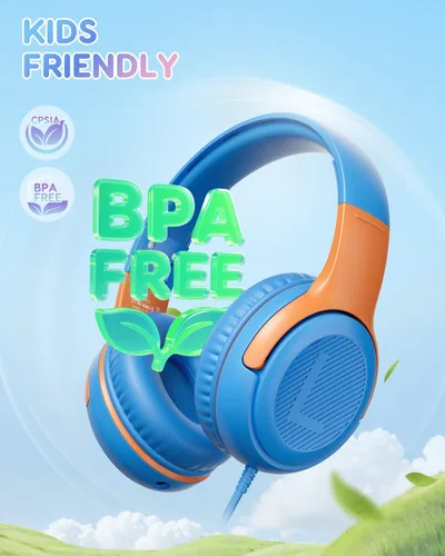 Vista 3 de awatrue AT2 - Auriculares para niños con micrófono, límite de volumen BlueOrange - Paquete de 1