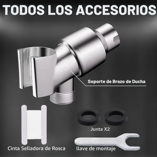 Vista 7 de Soporte de Cabezal de Ducha para Duchas de Mano, Montura de Brazo de Ducha Ajustable con Junta Esférica Giratoria, Soporte Premium de ABS, Conecta