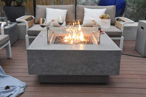 Vista 6 de Elementi Manhattan - Juego de mesa de fuego de gas de hormigón, encendido electrónico para exteriores, cubierta de lona, roca de lava incluida claro