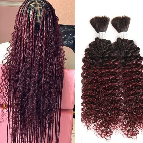 Vista 12 de Cabello humano rizado con reflejos marrones a granel para trenzar microtrenzas, cabello humano a granel, húmedo y ondulado, sin trama, cabello