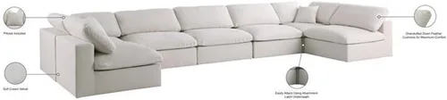 Vista 5 de Meridian Furniture 602Cream-Sec7B - Colección de felpa contemporánea con relleno de plumón de terciopelo tapizado modular en forma de U para 7