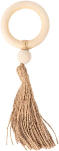 Vista 7 de Efavormart - Paquete de 4 servilleteros de madera color crema con borla tejida de cuentas de yute, estilo granja