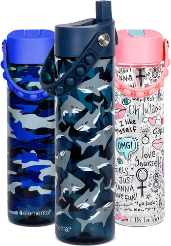 Vista 16 de Elemental Botella de agua Splash con pajilla, botella de agua reutilizable de plástico Tritan sin BPA con correa, ideal para viajes, gimnasio