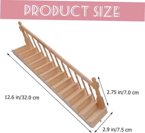 Vista 3 de Escala 1:12 Pasamanos miniatura de escalera para casa de muñecas Accesorio de decoración interior de madera