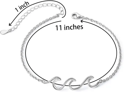 Vista 2 de Tobillera ondulada para mujer, de plata de ley S925, ajustable, con estrellas de mar en capas, océano, playa, mar, tobillera