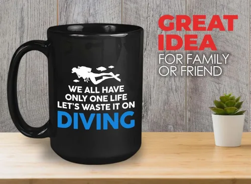 Vista 13 de Taza de café de buceo de 11 onzas, color negro, sumerge en la felicidad, actividades de respiración subacuática, pasatiempos, natación, ascenso