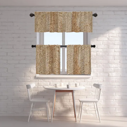 Vista 7 de Shrahala Cortinas rústicas de granja para ventanas de cocina, textura de cesta tejida, paneles de cortina rústica para ventana de granja, poliéster