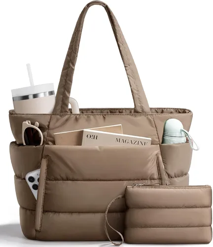 Vista 13 de Bolsa Tote Acolchada para Mujeres, Bolsa de Mano de Trabajo Ligera y Esponjosa para Maestras y Enfermeras, Bolsa de Hombro Acolchada para Escuela