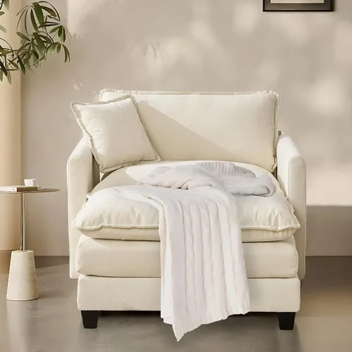 Vista 3 de Sofá seccional de chenilla SoarFlash, cómodo sofá modular individual con reposapiés, sofá reclinable moderno de asiento profundo para sala de estar