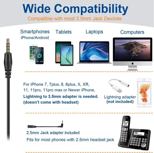 Vista 2 de Wantek Auriculares para teléfono celular con micrófono con cancelación de ruido para portátiles, PC, conector de 0.138 in, control de volumen