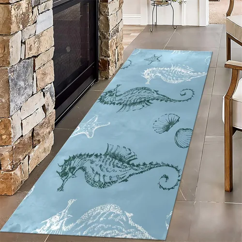 Vista 17 de Alfombra de pasillo larga con diseño de tortuga de acuarela, 2 x 6 pies, alfombra de camino de tortuga azul agua de mar para pasillos, alfombra