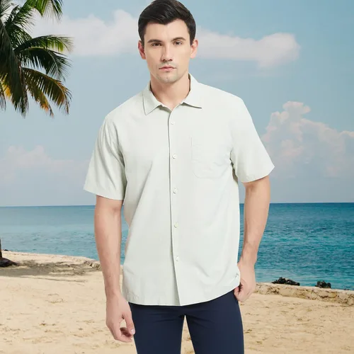 Vista 4 de Havana Breeze Camisas hawaianas de seda y algodón con botones para hombre, estilo casual, tropical, para la playa