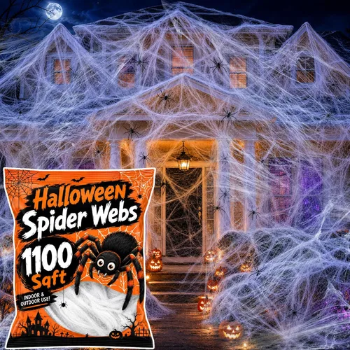 Vista 9 de MAQIHAN Telarañas de Halloween de 1300 pies cuadrados - Telarañas al aire