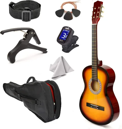 Vista 10 de Guitarra de madera para zurdos de 30 pulgadas con estuche y accesorios para niños, niñas, niños, adolescentes, principiantes (30 pulgadas, negro)
