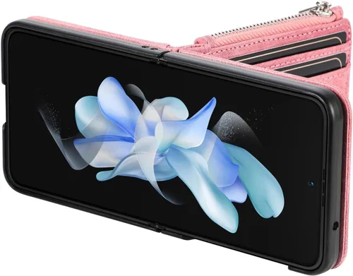 Vista 7 de Fundas para Galaxy Z Flip 5 Funda tipo cartera con tarjetero retro 2 en 1 con cremallera desmontable Flip Wallet Kickstand Premium PU Funda