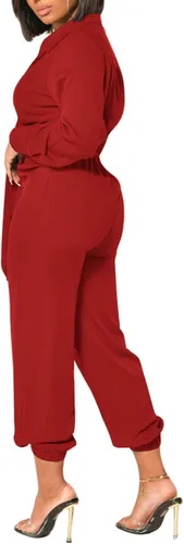 Vista 2 de Umenlele Enterizo sexy de una pieza para mujer, con cuello en V, manga larga, pantalones