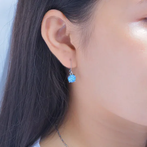 Vista 2 de CiNily Aretes Colgantes de Ópalo de Corte Redondo, Joyería para Mujer de Ópalo de Fuego Verde Chapado en Rodio con Cierre de Palanca, Aretes de Gota